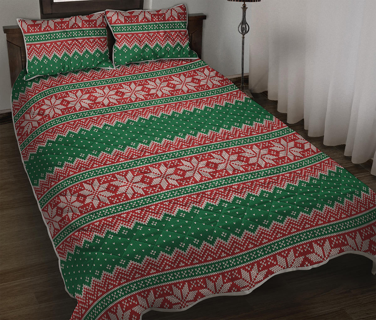 Christmas Knitted Pattern Print Quilt Bed Set
