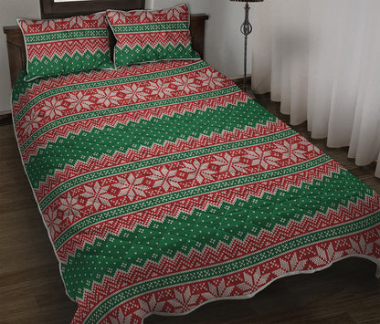 Christmas Knitted Pattern Print Quilt Bed Set