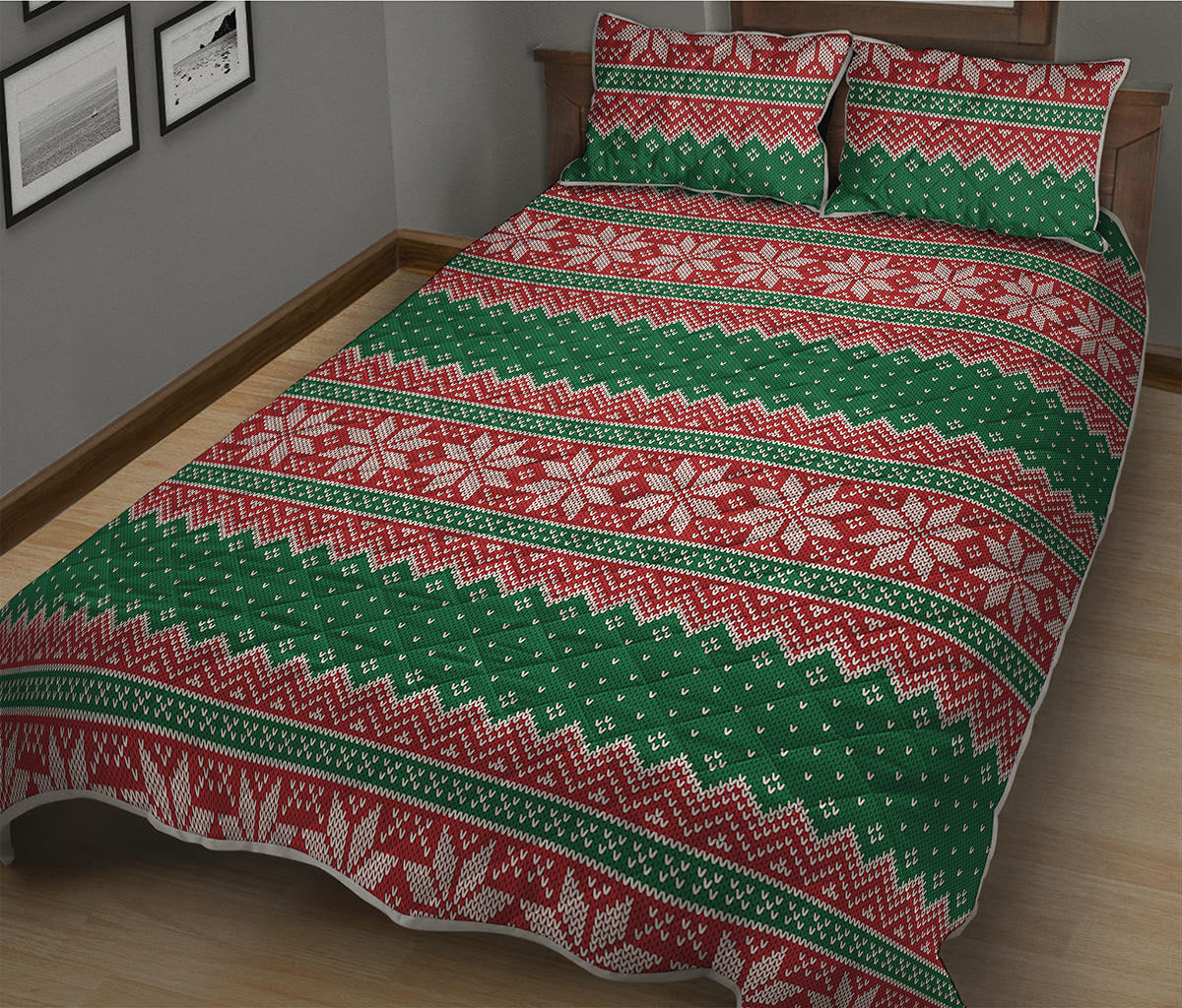 Christmas Knitted Pattern Print Quilt Bed Set
