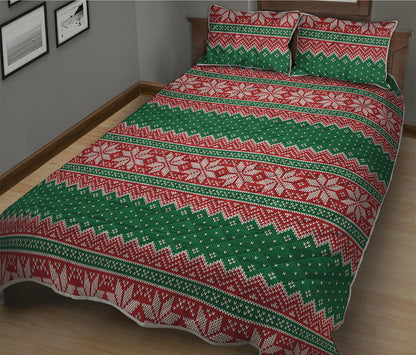 Christmas Knitted Pattern Print Quilt Bed Set