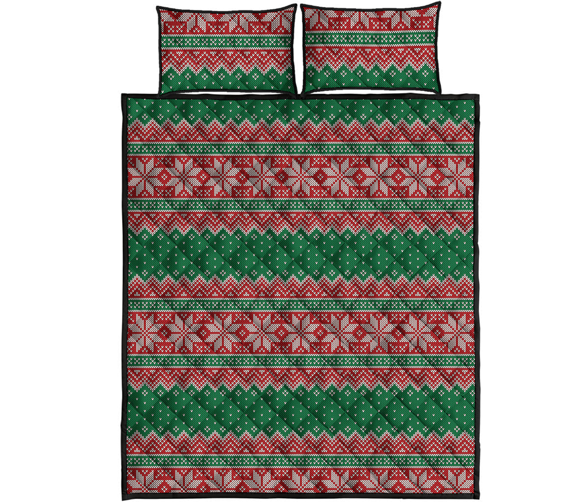 Christmas Knitted Pattern Print Quilt Bed Set