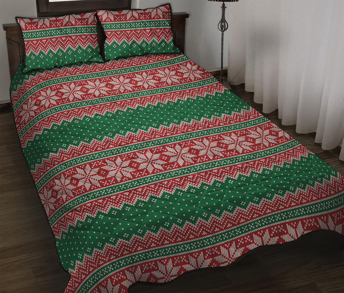 Christmas Knitted Pattern Print Quilt Bed Set