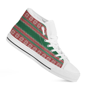 Christmas Knitted Pattern Print White High Top Shoes