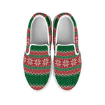 Christmas Knitted Pattern Print White Slip On Shoes