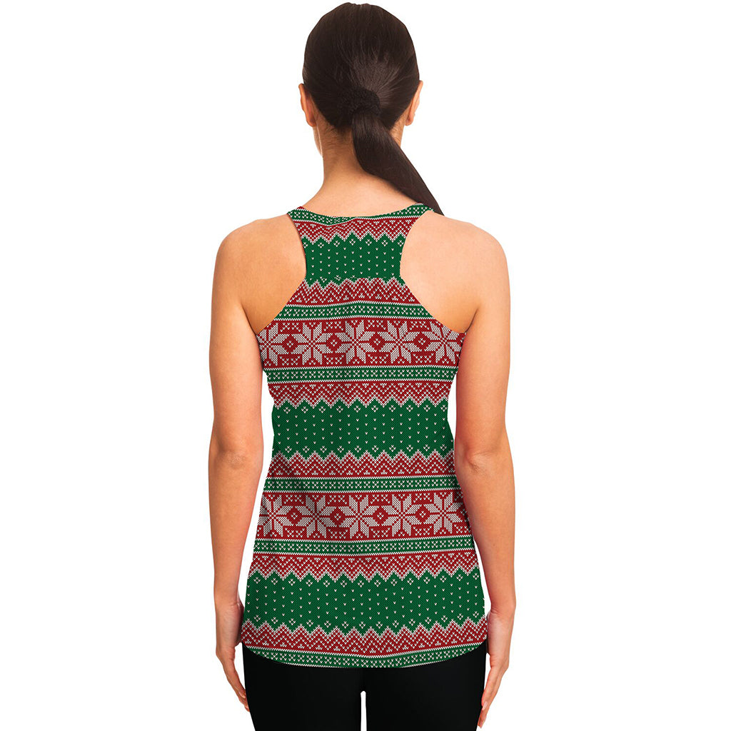 Christmas Knitted Pattern Print Women's Racerback Tank Top