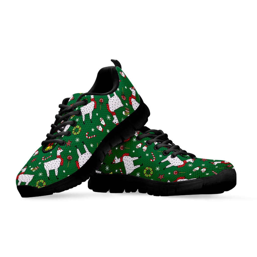 Christmas Llama Pattern Print Black Sneakers