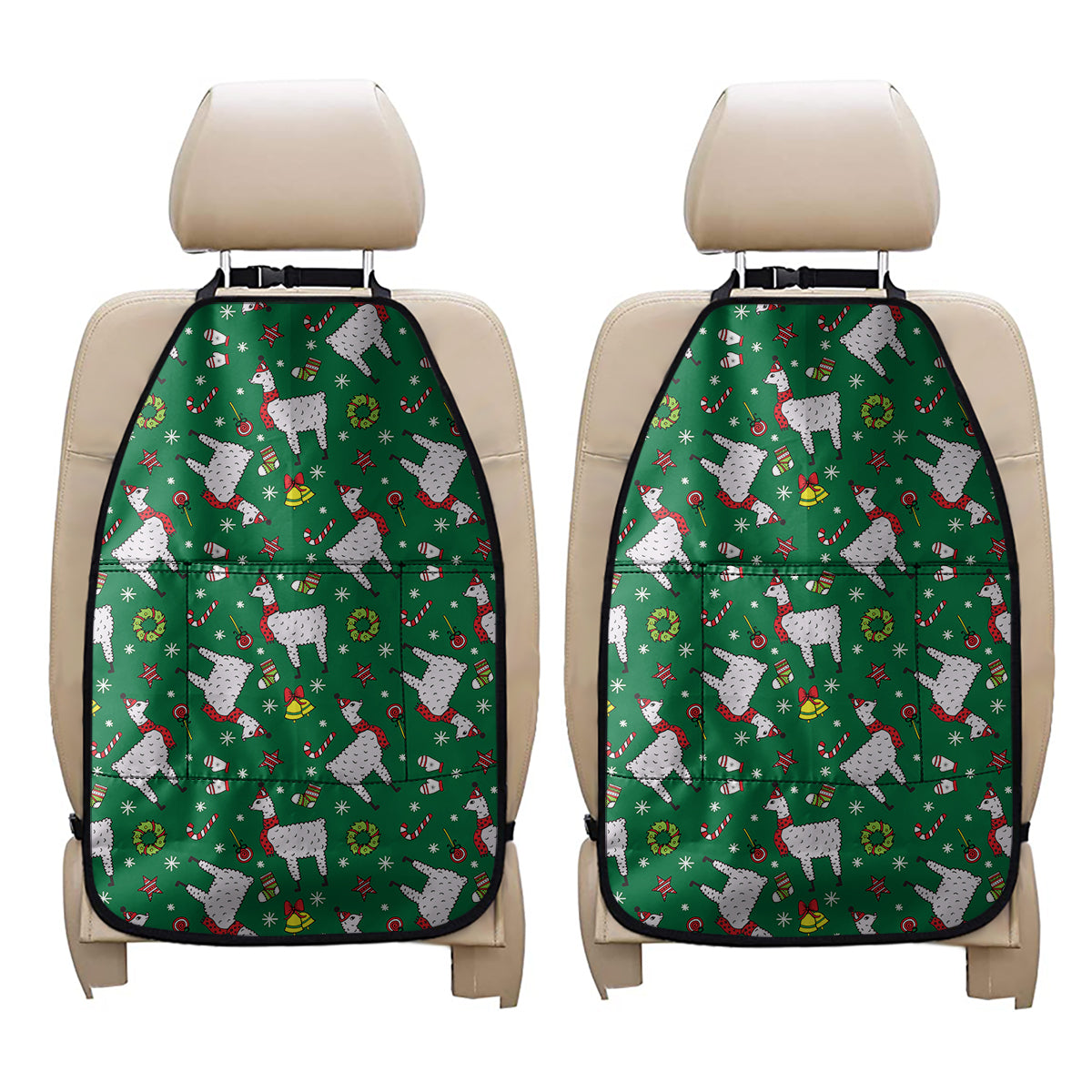 Christmas Llama Pattern Print Car Seat Organizers