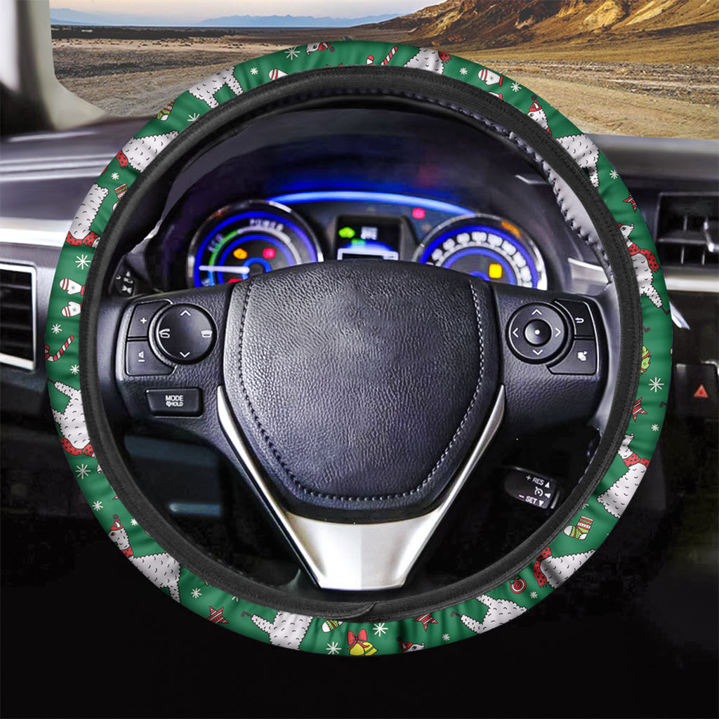 Christmas Llama Pattern Print Car Steering Wheel Cover