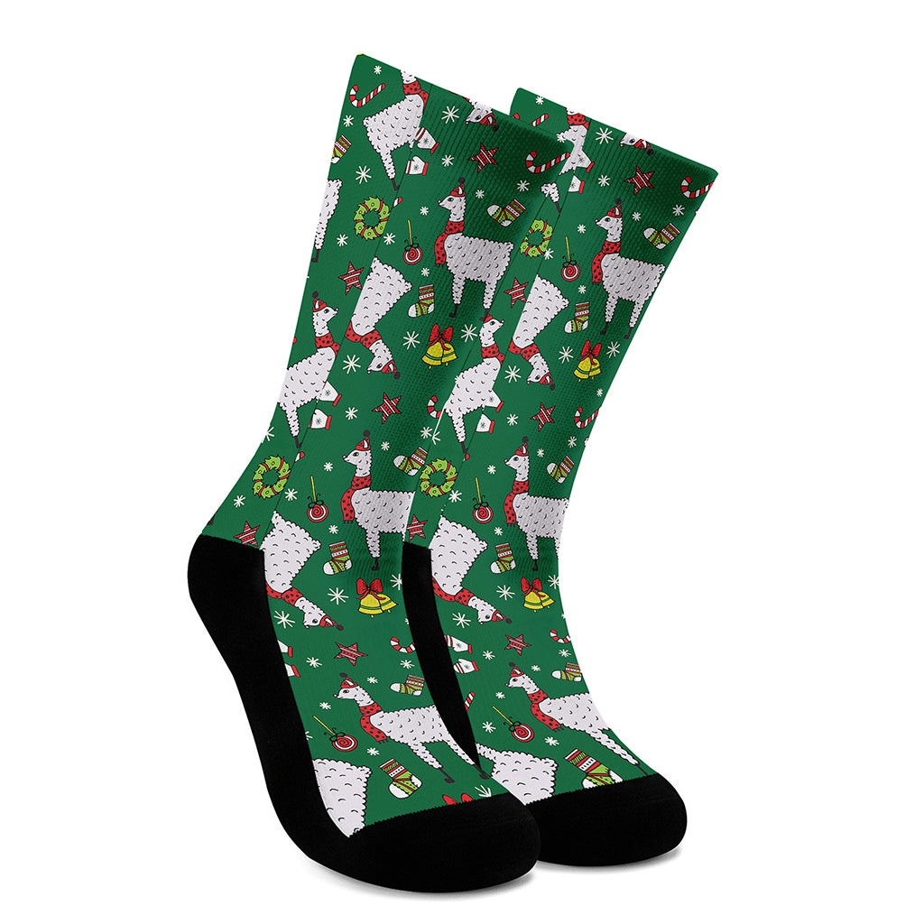 Christmas Llama Pattern Print Crew Socks