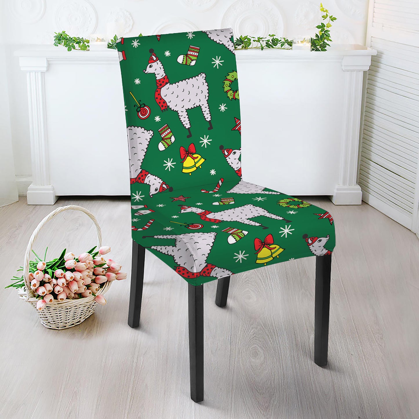 Christmas Llama Pattern Print Dining Chair Slipcover