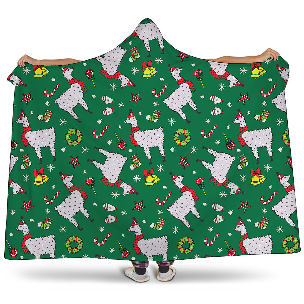 Christmas Llama Pattern Print Hooded Blanket