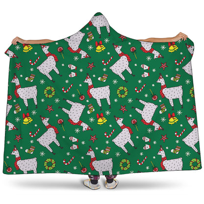 Christmas Llama Pattern Print Hooded Blanket