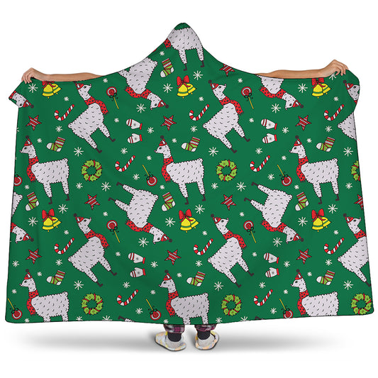 Christmas Llama Pattern Print Hooded Blanket