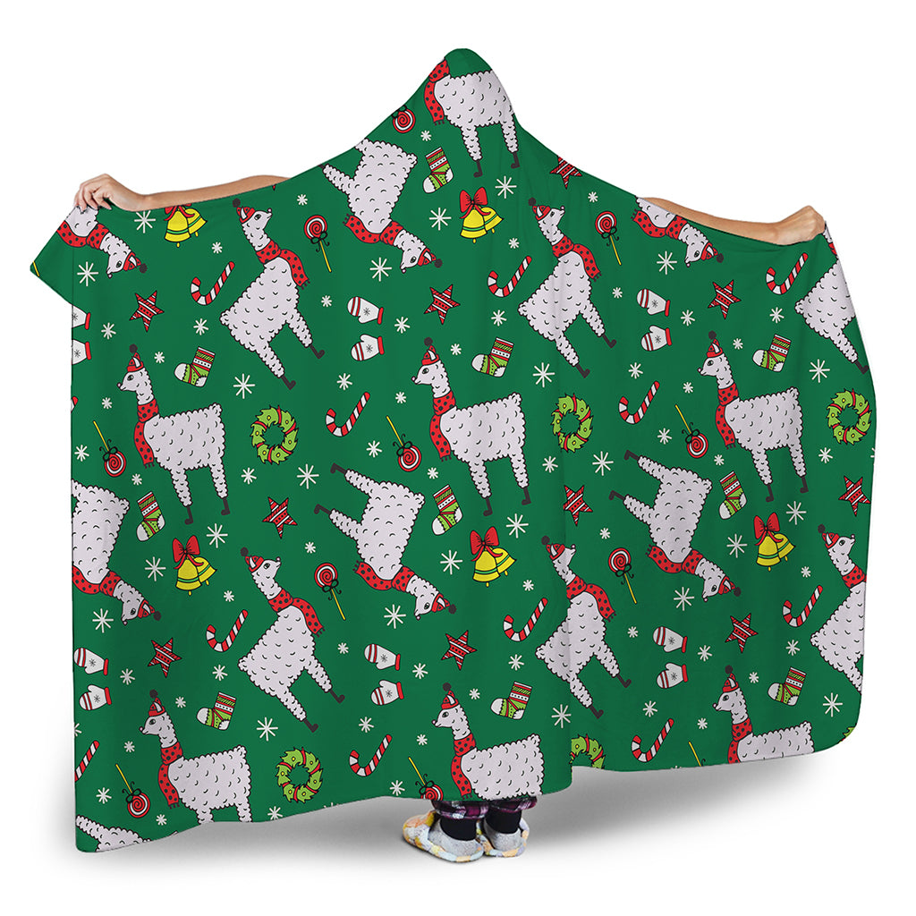 Christmas Llama Pattern Print Hooded Blanket