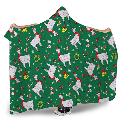 Christmas Llama Pattern Print Hooded Blanket