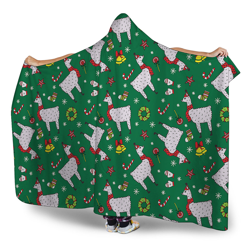 Christmas Llama Pattern Print Hooded Blanket
