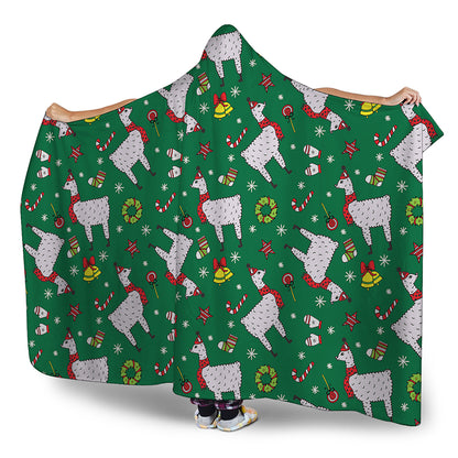 Christmas Llama Pattern Print Hooded Blanket