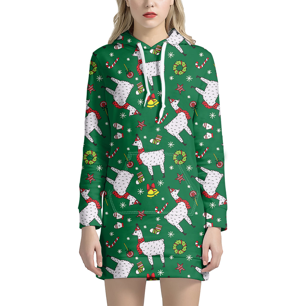 Christmas Llama Pattern Print Hoodie Dress