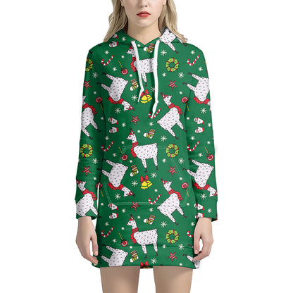 Christmas Llama Pattern Print Hoodie Dress