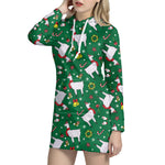 Christmas Llama Pattern Print Hoodie Dress