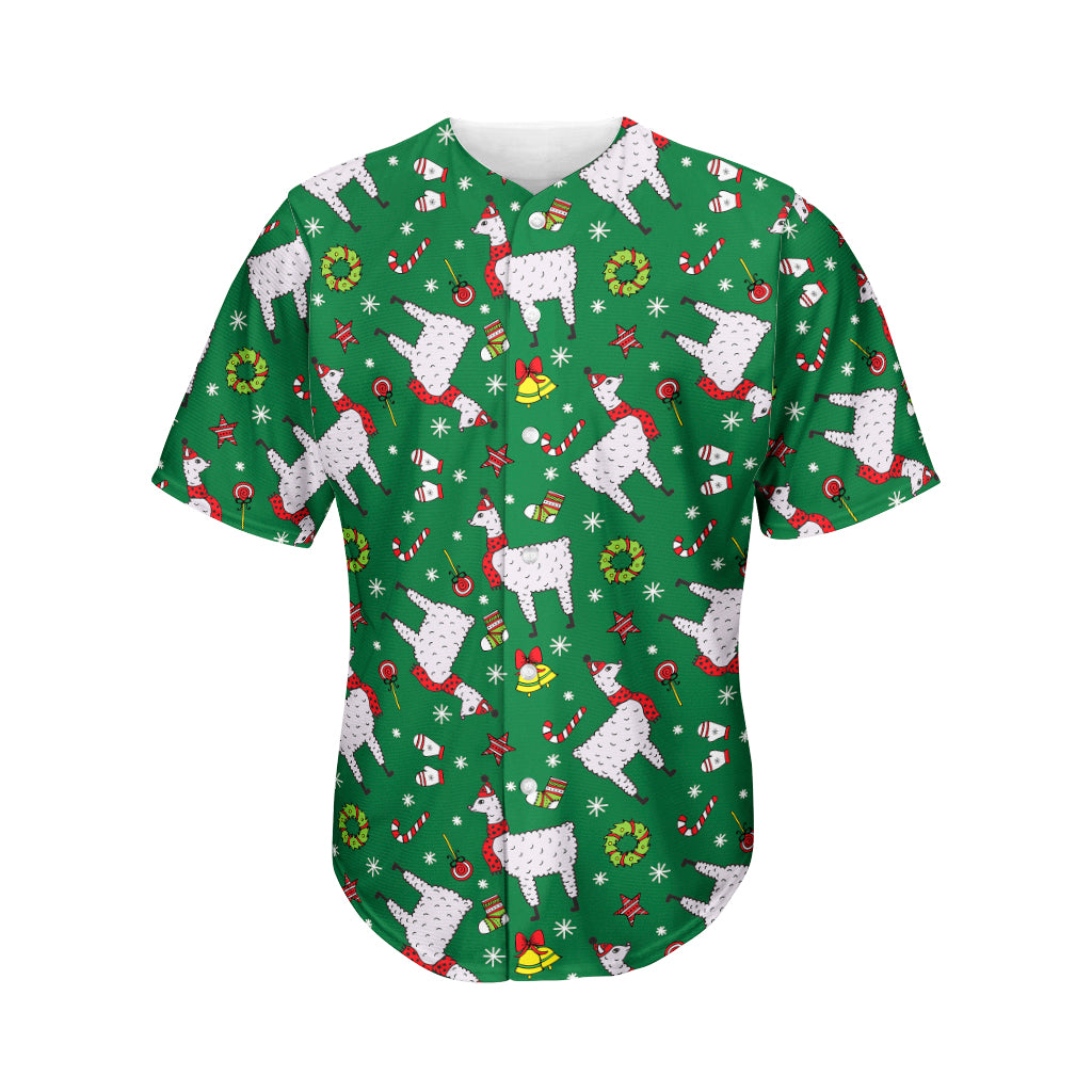 Christmas Llama Pattern Print Men's Baseball Jersey