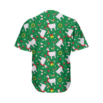 Christmas Llama Pattern Print Men's Baseball Jersey