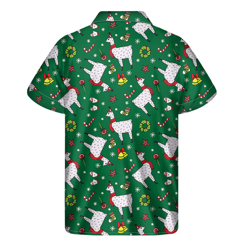Christmas Llama Pattern Print Men's Short Sleeve Shirt
