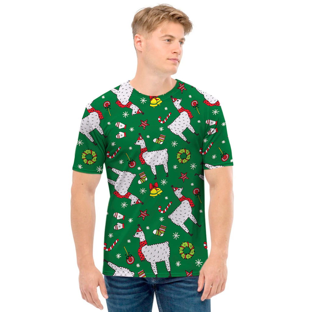 Christmas Llama Pattern Print Men's T-Shirt