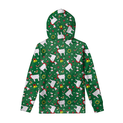Christmas Llama Pattern Print Pullover Hoodie