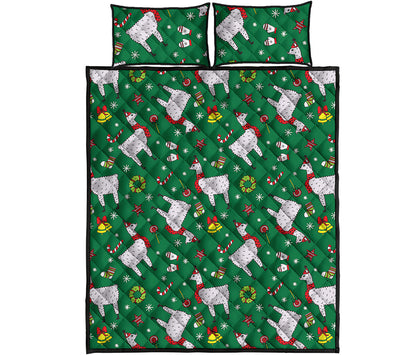 Christmas Llama Pattern Print Quilt Bed Set