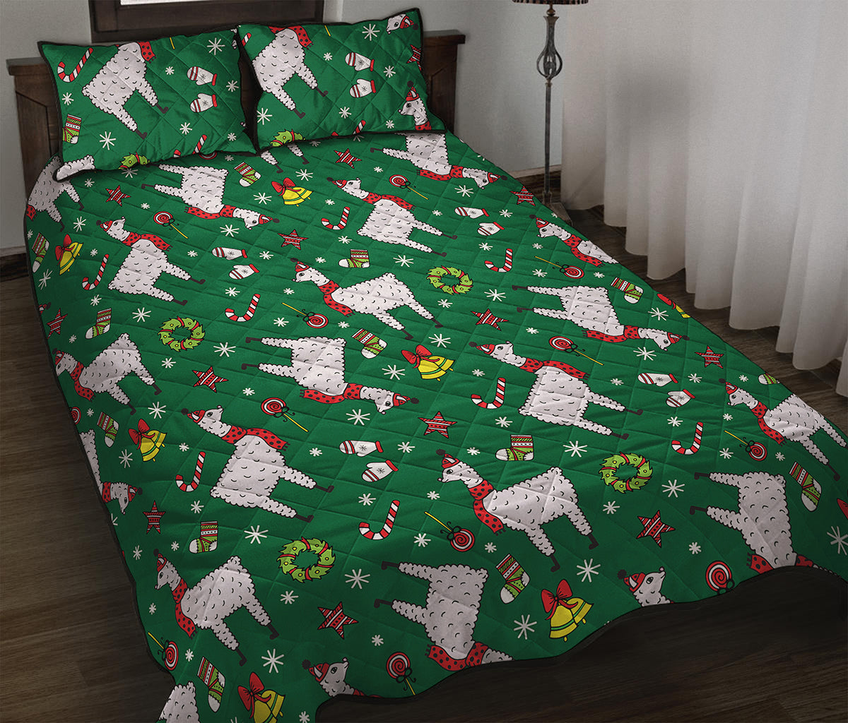 Christmas Llama Pattern Print Quilt Bed Set