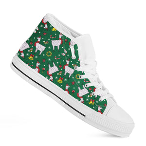 Christmas Llama Pattern Print White High Top Shoes