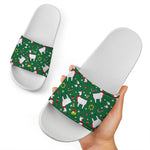 Christmas Llama Pattern Print White Slide Sandals