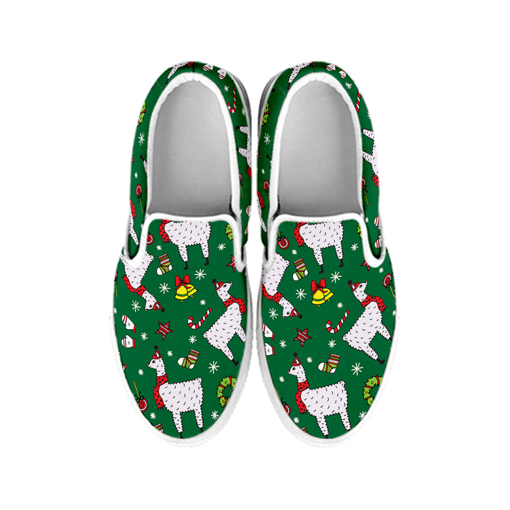 Christmas Llama Pattern Print White Slip On Shoes