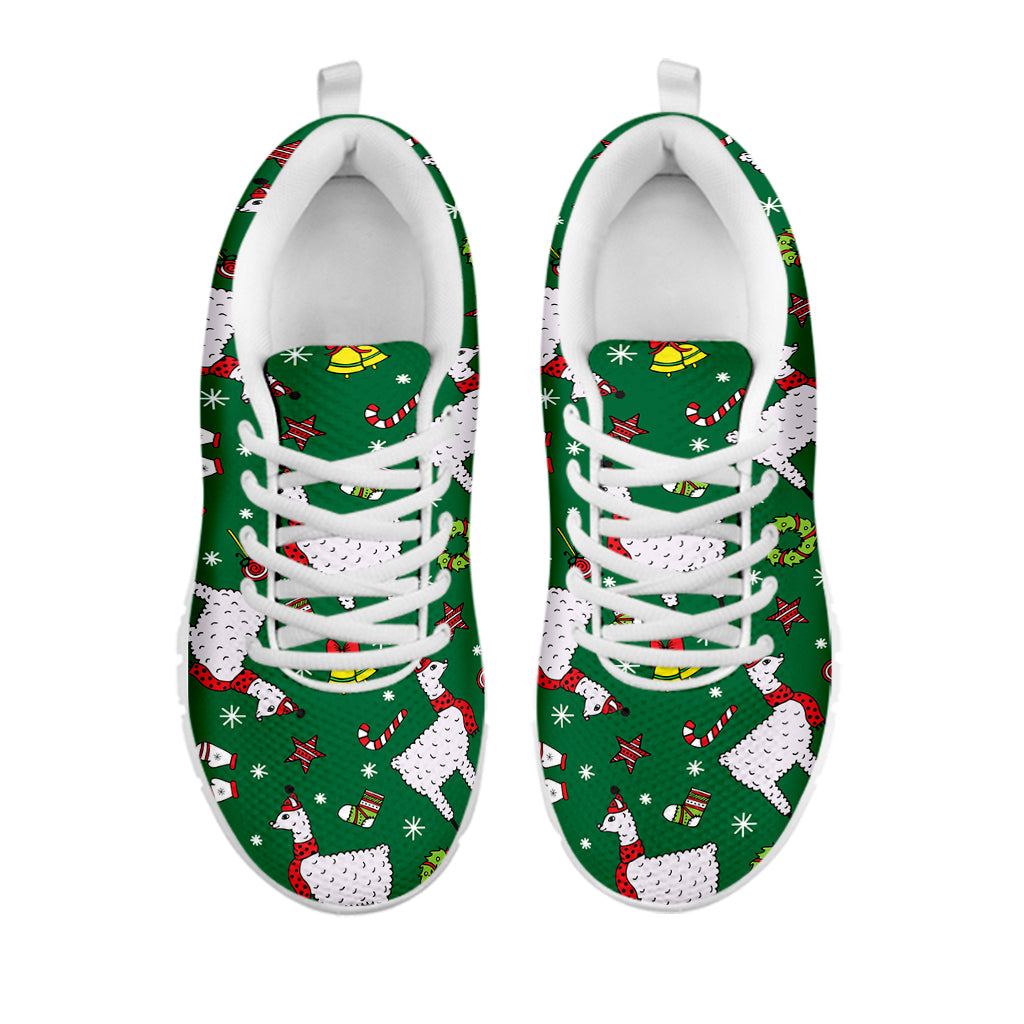 Christmas Llama Pattern Print White Sneakers
