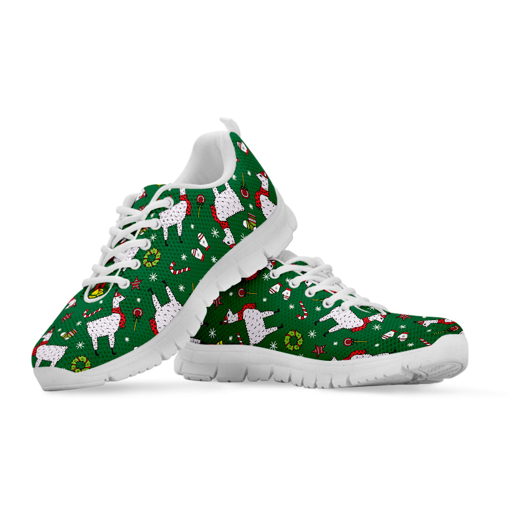 Christmas Llama Pattern Print White Sneakers