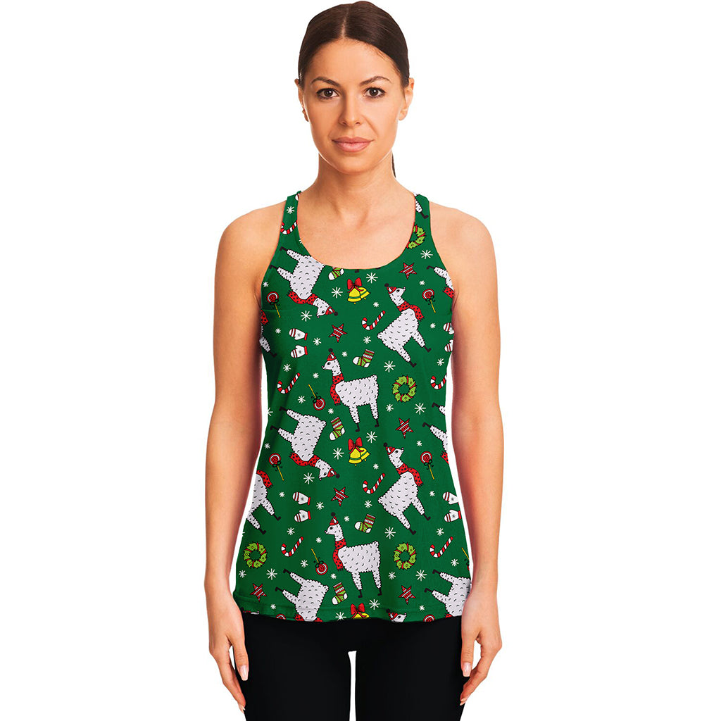 Christmas Llama Pattern Print Women's Racerback Tank Top