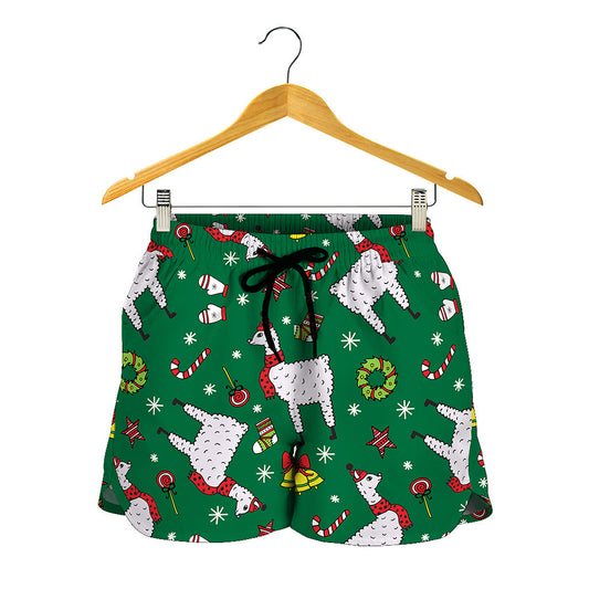Christmas Llama Pattern Print Women's Shorts