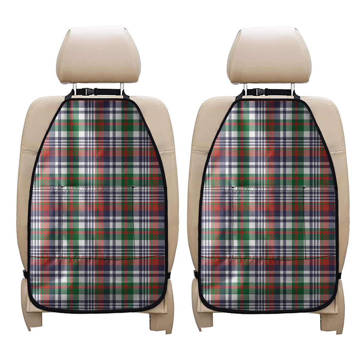 Christmas Madras Plaid Print Car Seat Organizers