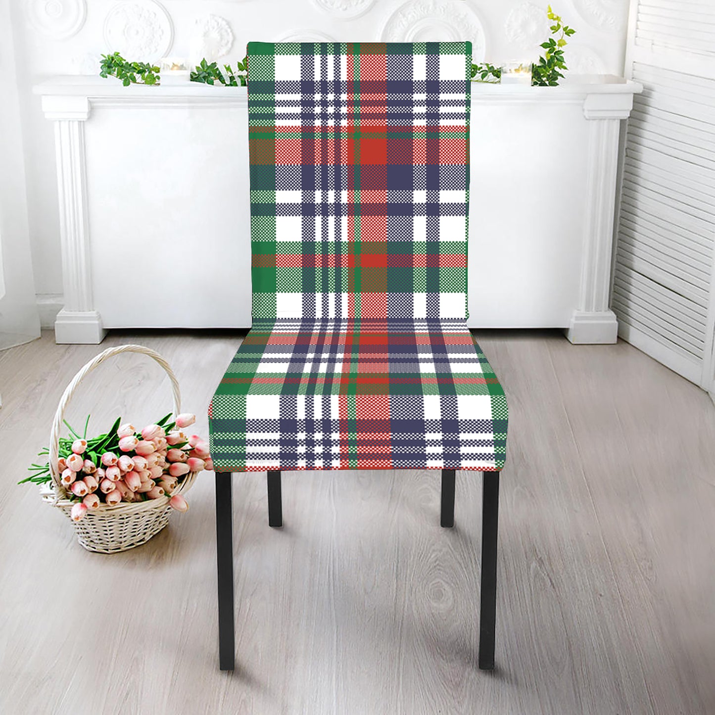 Christmas Madras Plaid Print Dining Chair Slipcover