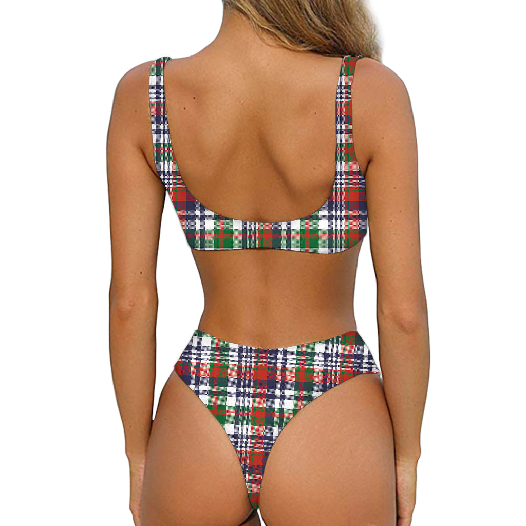 Christmas Madras Plaid Print Front Bow Tie Bikini