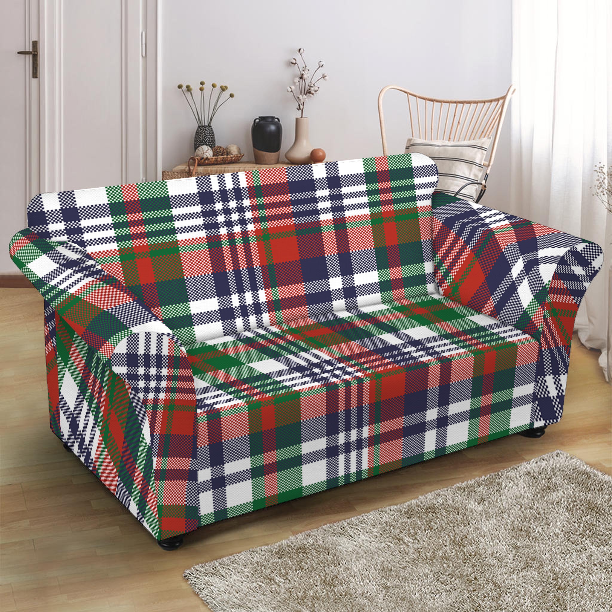 Christmas Madras Plaid Print Loveseat Slipcover