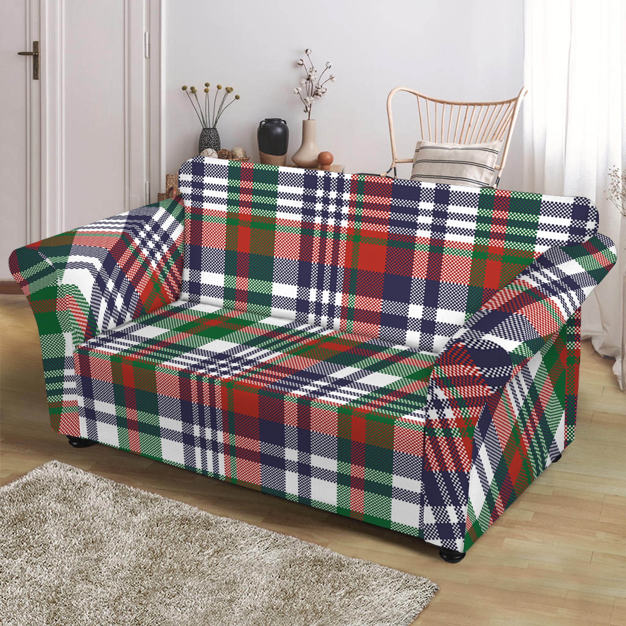 Christmas Madras Plaid Print Loveseat Slipcover