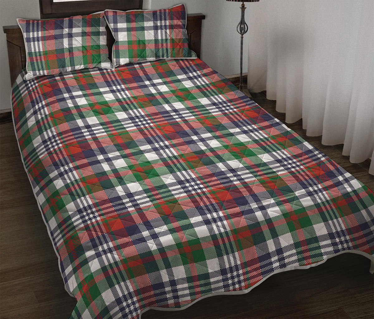 Christmas Madras Plaid Print Quilt Bed Set