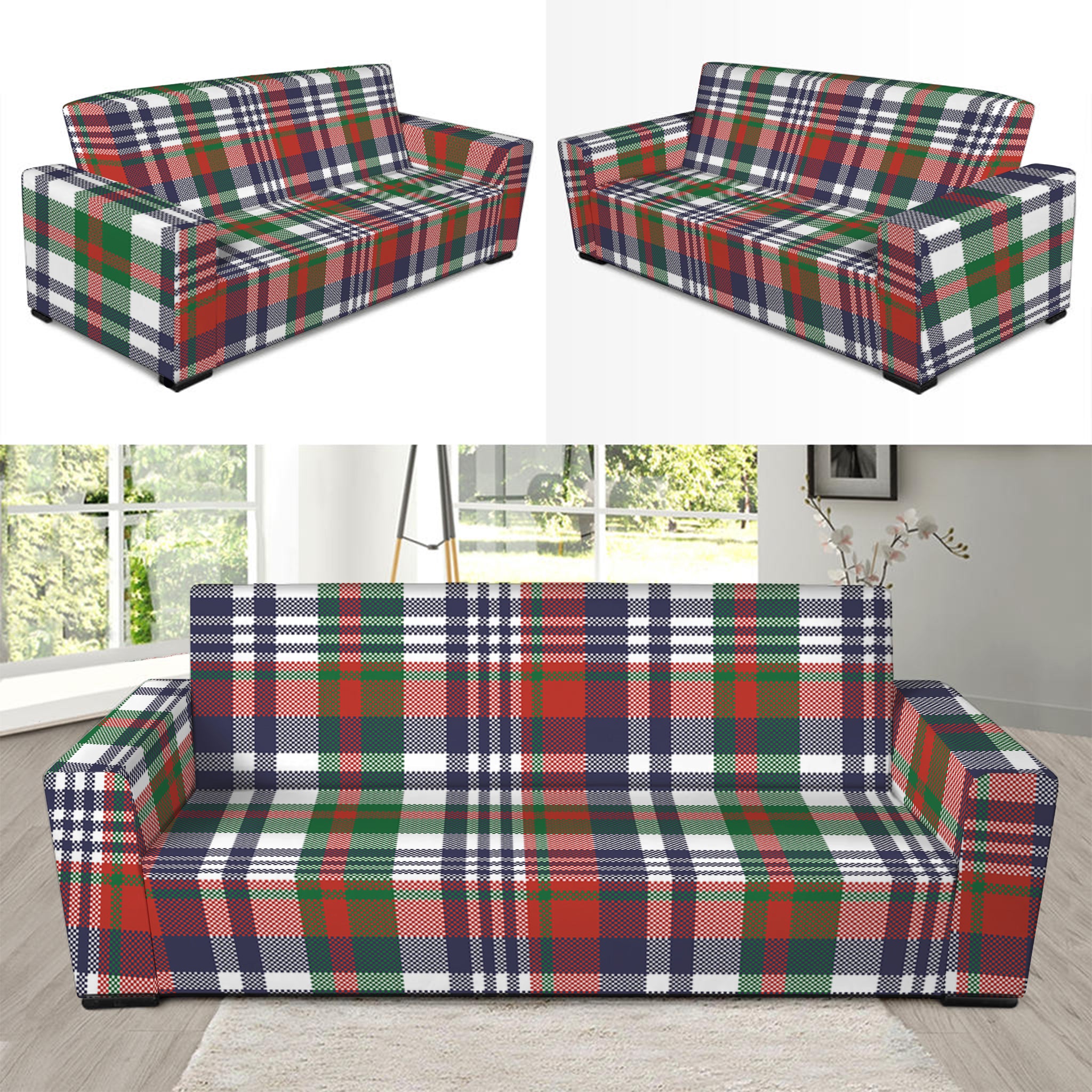 Christmas Madras Plaid Print Sofa Slipcover