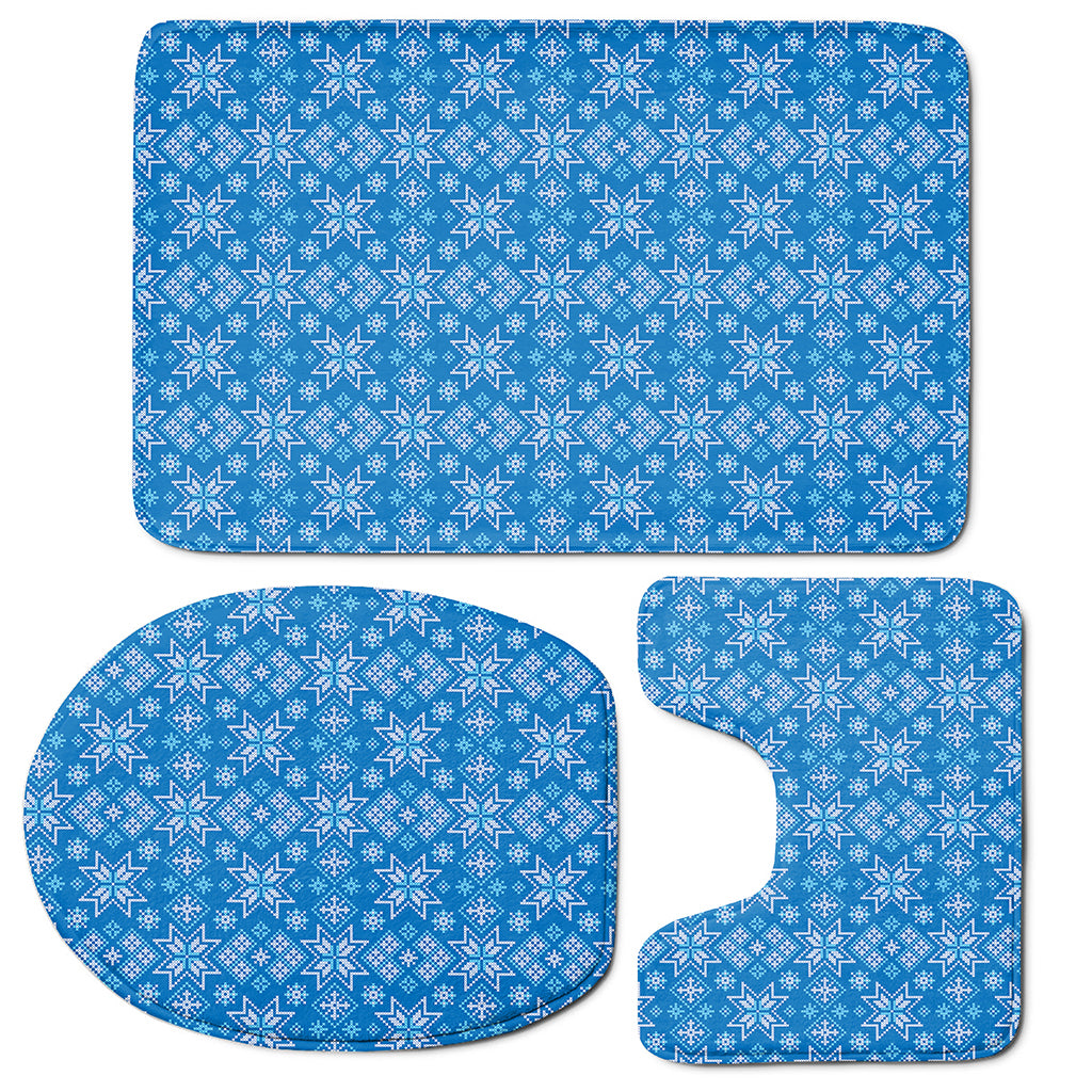 Christmas Nordic Knitted Pattern Print 3 Piece Bath Mat Set