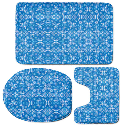 Christmas Nordic Knitted Pattern Print 3 Piece Bath Mat Set