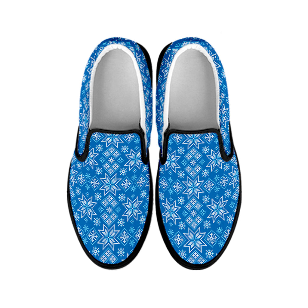 Christmas Nordic Knitted Pattern Print Black Slip On Shoes