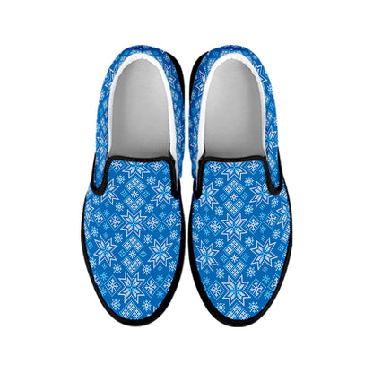 Christmas Nordic Knitted Pattern Print Black Slip On Shoes