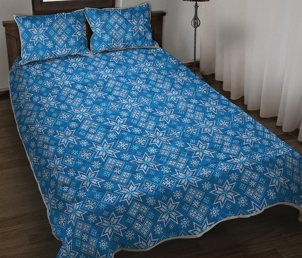 Christmas Nordic Knitted Pattern Print Quilt Bed Set